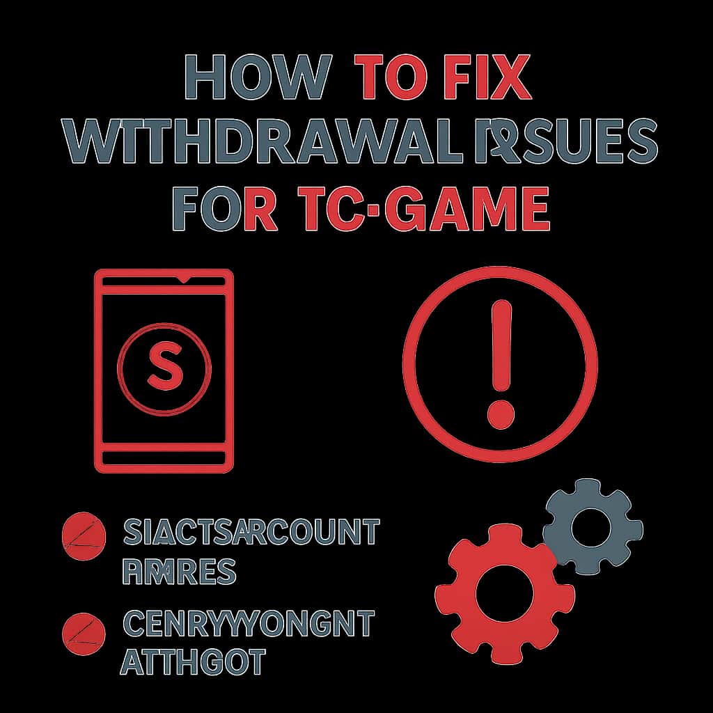 An educational illustration showing troubleshooting steps for TC Game withdrawal.